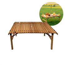 Mesa Dobrável Portátil Camping Praia com Furo Para Guardasol Madeira