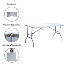 Mesa Dobrável Portátil De Plástico Que Vira Maleta Para Camping 180X74cm Branco