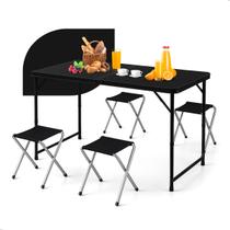 Mesa Dobrável Portátil Durey Com 4 Cadeiras Para Camping Preta Mesa Dobrável Portátil Durey Com 4 Cadeiras Para Camping Preta