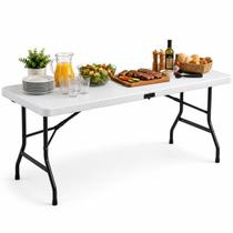 Mesa Dobrável Portátil Maleta 180x70cm Aço Reforçado HDPE para Festa Churrasco Camping