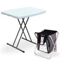 Mesa Dobravel Robust 80 Cm Ajustavel Camping + Banqueta Dobravel Cooler Acoplado 25 L Kit