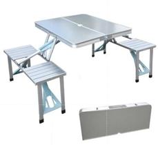 Mesa Dobrável Tipo Maleta com 4 Bancos Titanium Platina Mesa Dobrável Tipo Maleta com 4 Bancos Titanium Platina