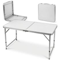 Mesa Dobrável Vira Maleta Camping 120cm x 60cm Branca 3 Níveis de Altura ZELT