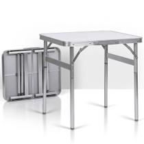 Mesa Dobrável Vira Maleta Camping de Alumínio 60x45cm Branca 2 Níveis de Altura ZELT