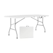 Mesa Dobrável Vira Maleta Camping Portátil Com Alça Branca 1,80m Camping Premium Resistente Garden Life