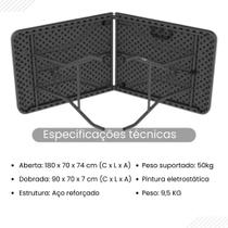 Mesa Dobrável Vira Maleta Com Alça Portátil 1.80m Uso Facil e Pratico Jardim e casa Mesa Dobrável Vira Maleta Com Alça Portátil 1.80m Uso Facil e Pratico Jardim e casa