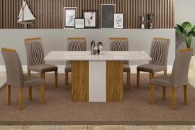 Mesa Doha 1,60 Decor/Off Tampo Off C/Vidro 6 Cadeiras Doha Mesa Doha 1,60 Decor/Off Tampo Off C/Vidro 6 Cadeiras Doha