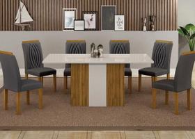 Mesa Doha 1,60 Decor/Off Tampo Off C/Vidro 6 Cadeiras Doha Mesa Doha 1,60 Decor/Off Tampo Off C/Vidro 6 Cadeiras Doha