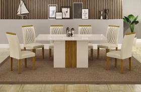 Mesa Doha 1,60 Off/Decor Tampo Off C/Vidro 6 Cadeiras Doha