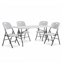 Mesa e 04 Cadeira Dobrável Vira Maleta com Alça Portátil 1.80m Camping Pesca Jardim Loomber