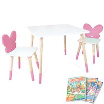 Mesa e 2 Cadeiras Infantil Borboletinha Kit Livro Educativo