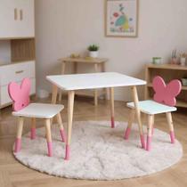 Mesa e 2 Cadeiras Infantil Borboletinha Kit Livro Educativo