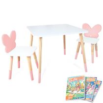 Mesa e 2 Cadeiras Infantil Borboletinha Kit Livro Educativo