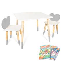 Mesa e 2 Cadeiras Infantil Coração Kit Livro Educativo