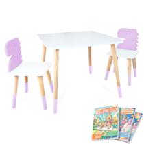 Mesa e 2 Cadeiras Infantil Dinossauro Kit Livro Educativo