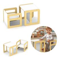 Mesa e Cadeira Cubo Montessori Móvel Infantil Educativo Multifuncional Madeira Criança 2 anos Junges
