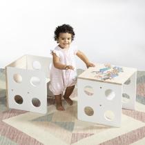 Mesa e Cadeira Infantil Cubo Montessoriano Natural/Branco - Casatema