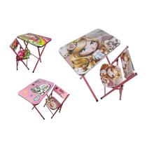 Mesa e cadeira infantil dobravel mesinha educativa kit crianças aço e mdf rosa