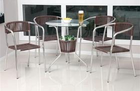 Mesa e cadeiras de jardim e piscina, móveis de alumínio com fibra junco sintético