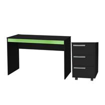 Mesa e Gaveteiro 3 Gavetas Para Escritorio Gamer B29 Preto Verde NOVAM