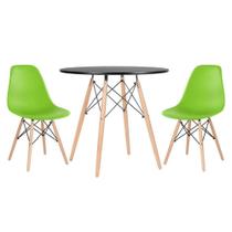 Mesa Eames 80 Cm Preto + 2 Cadeiras Eiffel Dsw Verde Claro