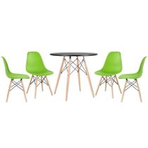 Mesa Eames 80 Cm Preto + 4 Cadeiras Eiffel Dsw Verde Claro