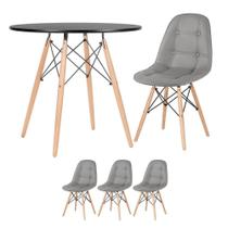 Mesa Eames 80cm + 3 Cadeiras Estofadas Eiffel Cinza Cinza