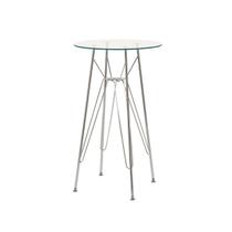 Mesa Eames Bistrô Alta Ferro Eiffel Cromada com Tampo de Vidro Redondo 60cm