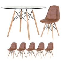 Mesa Eames com tampo de vidro 120 cm + 5 cadeiras estofadas Eiffel Botonê