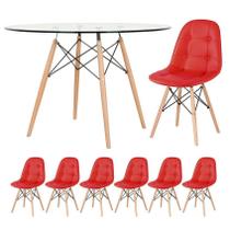 Mesa Eames com tampo de vidro 120 cm + 6 cadeiras estofadas Eiffel Botonê