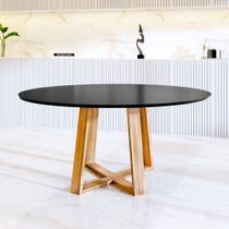 Mesa Eames Eiffel Jantar Livia Tampo Redondo Premium 90cm Pés Madeira Maciça - Preta