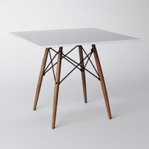 Mesa Eames Eiffel Quadrado Tampo de Madeira 90cm Branco