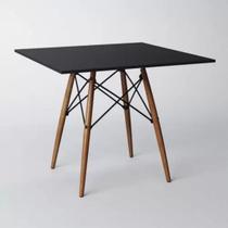 Mesa Eames Eiffel Quadrado Tampo De Madeira 90cm Preto
