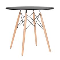 Mesa Eames Eiffel Redondo Tampo De Madeira 80cm Preto