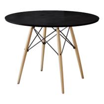 Mesa Eames Eiffel Redondo Tampo de Madeira 90cm Preto Mesa Eames Eiffel Redondo Tampo de Madeira 90cm Preto