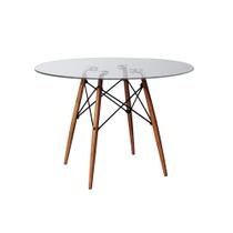 Mesa Eames Eiffel Redondo Tampo de Vidro 110cm