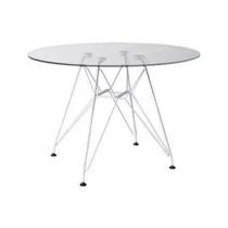 Mesa Eames Ferro Branco Tampo Redondo Vidro 90cm Mesa Eames Ferro Branco Tampo Redondo Vidro 90cm