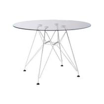 Mesa Eames Ferro Branco Tampo Redondo Vidro 90cm