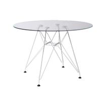 Mesa Eames Ferro Branco Tampo Redondo Vidro 90cm