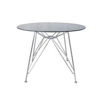 Mesa Eames Ferro Eiffel Cromada de Jantar ou Cozinha para 4 lugares com Tampo de Vidro Redondo 90cm