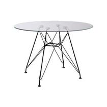 Mesa Eames Ferro Preto Tampo Redondo Vidro 90cm
