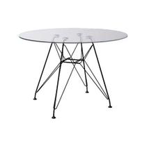 Mesa Eames Ferro Preto Tampo Redondo Vidro 90cm