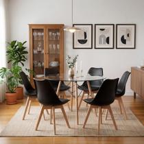 Mesa Eames Vidro 110cm + 6 Cadeiras Saarinen Wood - Seat&Co
