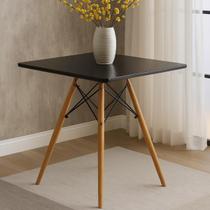 Mesa Eiffel 70cm Quadrada Preta com Pés de Madeira Design Moderno