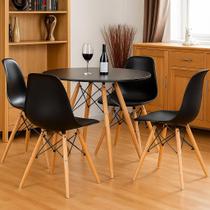 Mesa Eiffel Cozinha Sala Jantar MDF Preto 90cm e 4 Cadeiras Eiffel Eames Preto Moderno