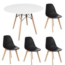 Mesa Eiffel Jantar Redonda Branca e 4 Cadeiras Nordic Pretas Mesa Eiffel Jantar Redonda Branca e 4 Cadeiras Nordic Pretas
