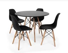 Mesa Eiffel MDF TX Preto 90cm e 4 Cadeiras Eiffel Eames Preto