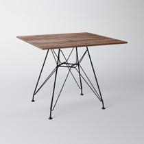 Mesa Eiffel Quadrada 90cm Tampo De Madeira Amendôa Com Base De Ferro Preto