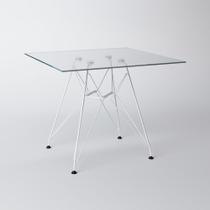 Mesa Eiffel Quadrada 90cm Tampo de Vidro com Base de Ferro Branco