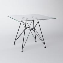 Mesa Eiffel Quadrada 90Cm Tampo De Vidro Com Base De Ferro Preto Cor: Branco
